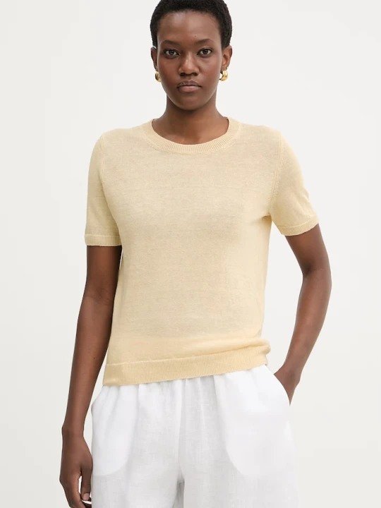 Zdjęcie produktu Weekend Max Mara t-shirt damski lniany PANCONE beżowy