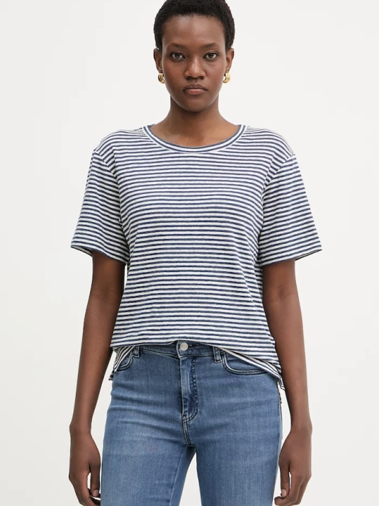 Zdjęcie produktu Weekend Max Mara t-shirt damski z lnem PELOTA granatowy