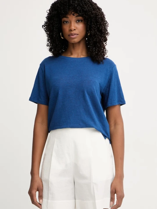 Zdjęcie produktu Weekend Max Mara t-shirt damski z lnem PELOTA granatowy