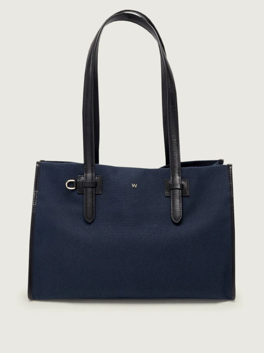 Zdjęcie produktu Weekend MaxMara Shopperka WKACANDORE | z dodatkiem skóry granatowy