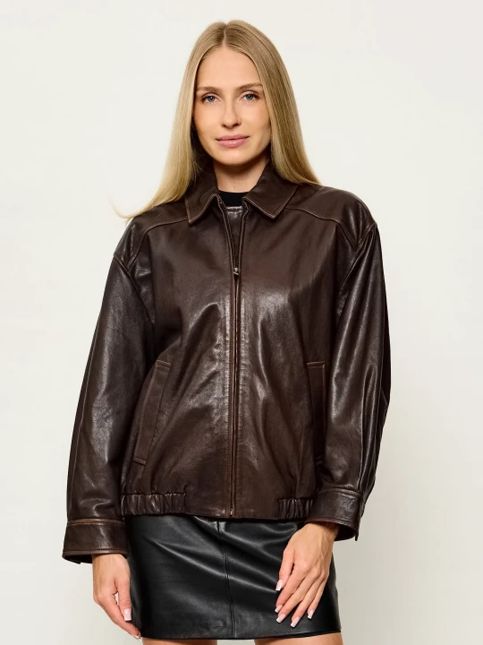 Zdjęcie produktu Weekend MaxMara Skórzana kurtka Wkdcose | Loose fit brązowy