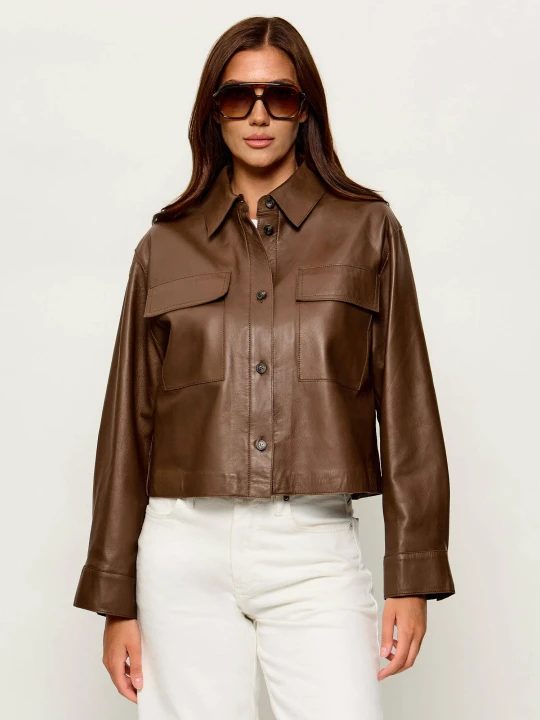 Zdjęcie produktu Weekend MaxMara Skórzana kurtka Wkdpiovra | Cropped Fit brązowy