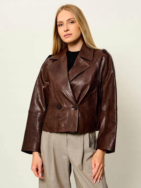 Zdjęcie produktu Weekend MaxMara Skórzana ramoneska Wkdfelino | Relaxed fit brązowy