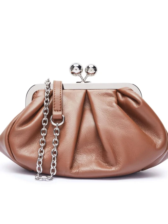 Zdjęcie produktu Weekend MaxMara Skórzana torebka na ramię Prati Pasticcino brązowy