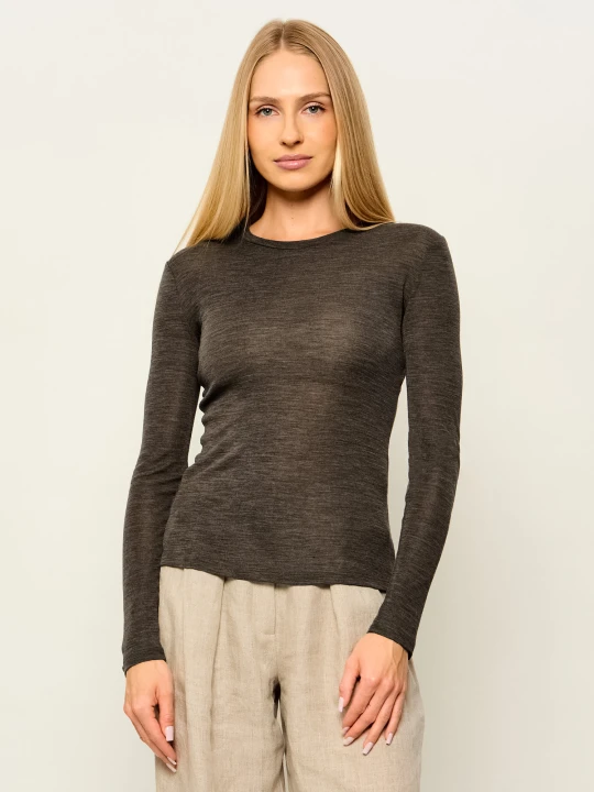 Zdjęcie produktu Weekend MaxMara Wełniana bluzka Wkdpatto | Slim Fit | z dodatkiem jedwabiu brązowy