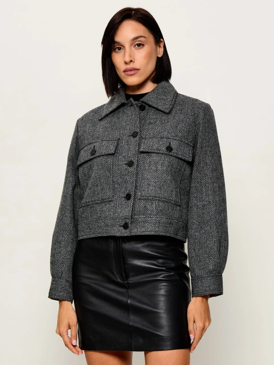 Zdjęcie produktu Weekend MaxMara Wełniana kurtka Wkdginnasta | Cropped Fit grafitowy