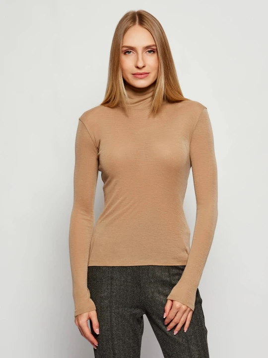 Zdjęcie produktu Weekend MaxMara Wełniany golf TESEO | Slim Fit | z dodatkiem jedwabiu beżowy