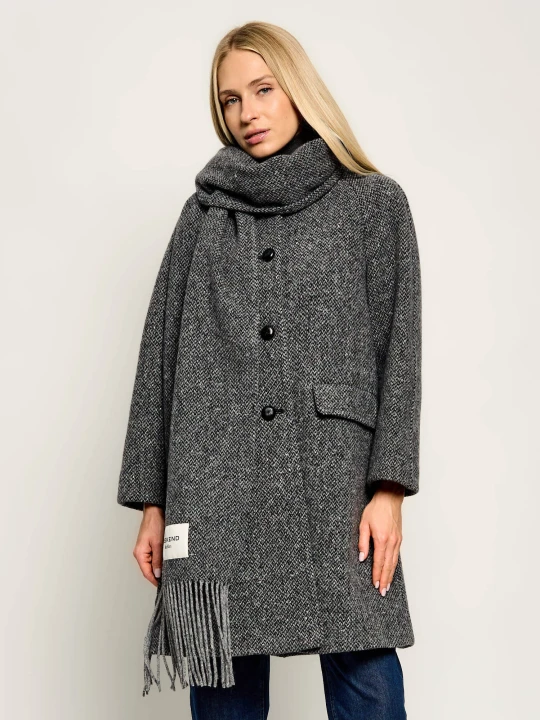 Zdjęcie produktu Weekend MaxMara Wełniany płaszcz + szal Wkdlatino grafitowy