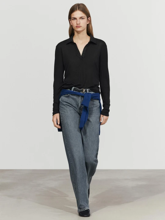 Zdjęcie produktu Wełniana Koszulka Polo Z Długim Rękawem - Czarny - Massimo Dutti - Female