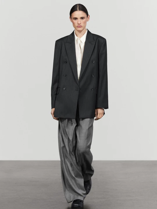 Zdjęcie produktu Marynarka Od Garnituru Ze 100% Wełny W Prążki - Granatowy - Massimo Dutti - Female