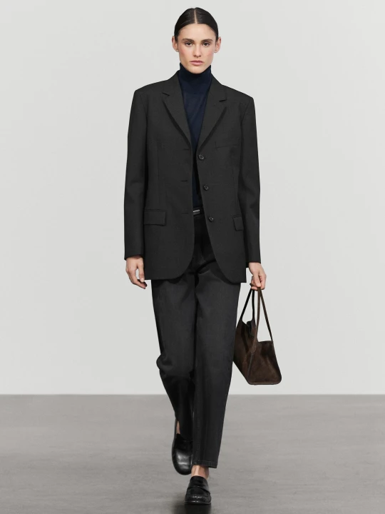 Zdjęcie produktu Wełniana Marynarka Na Trzy Guziki - Ciemnoszary - Massimo Dutti - Female