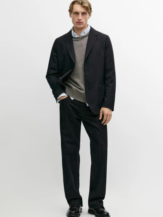 Zdjęcie produktu Wełniana Marynarka O Fakturze Cool Wool - Granatowy - Massimo Dutti - Male