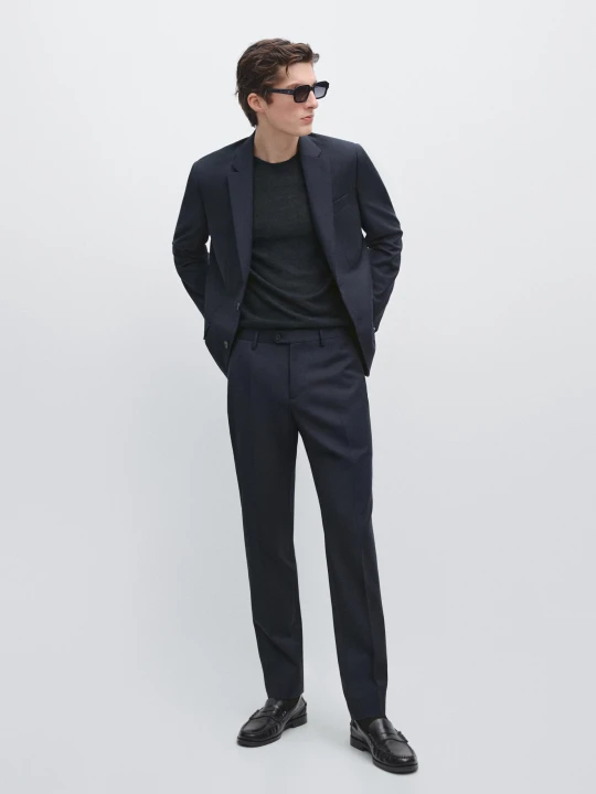 Zdjęcie produktu Wełniana Marynarka Garniturowa - Granatowy - - Massimo Dutti - Mężczyzna