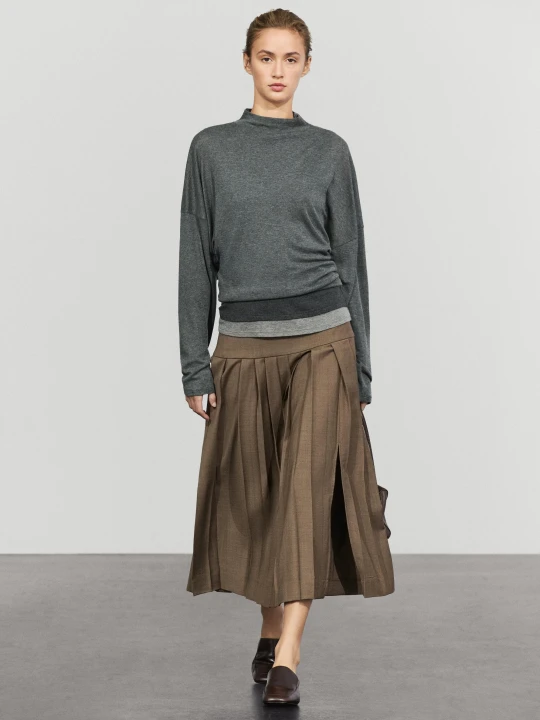 Zdjęcie produktu Wełniana Spódnica Midi Z Zakładkami - Brązowy - Massimo Dutti - Female