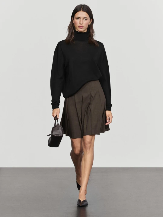 Zdjęcie produktu Wełniana Spódnica Mini Z Zakładkami - Czekoladowy - Massimo Dutti - Female