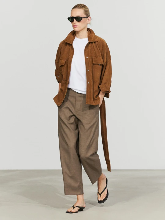 Zdjęcie produktu Wełniane Spodnie Garniturowe Melanż - Wielbłądzi - Massimo Dutti - Female