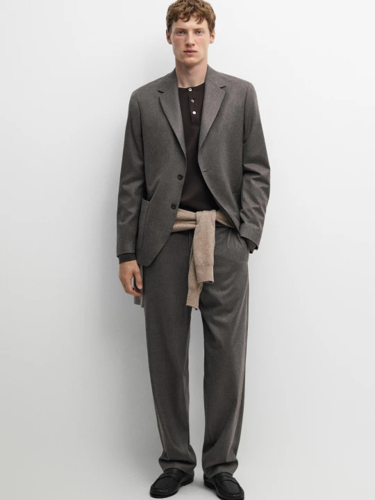 Zdjęcie produktu Wełniane Spodnie Od Garnituru - Norkowy - Massimo Dutti - Male