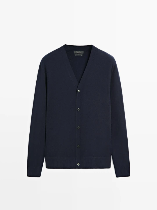 Zdjęcie produktu Wełniany Kardigan Na Guziki - Ciemnomorski - Massimo Dutti - Male
