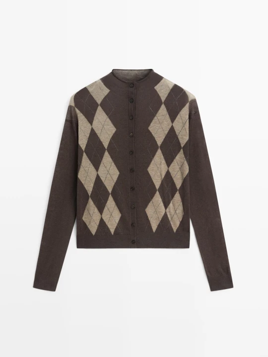 Zdjęcie produktu Wełniany Kardigan W Romby - Szary - Massimo Dutti - Female