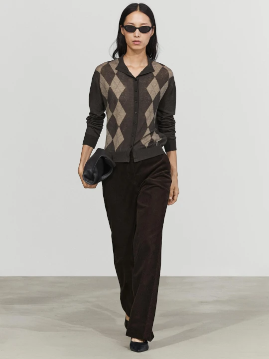 Zdjęcie produktu Wełniany Kardigan W Romby - Szary - Massimo Dutti - Female