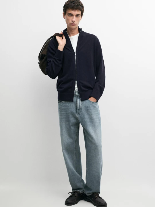Zdjęcie produktu Wełniany Kardigan Z Suwakiem - Granatowy - Massimo Dutti - Male