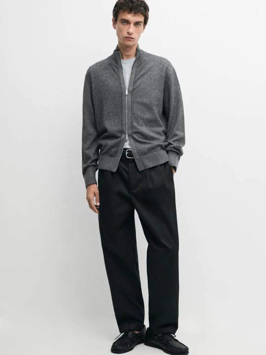 Zdjęcie produktu Wełniany Kardigan Z Suwakiem - Średni Szary - Massimo Dutti - Male