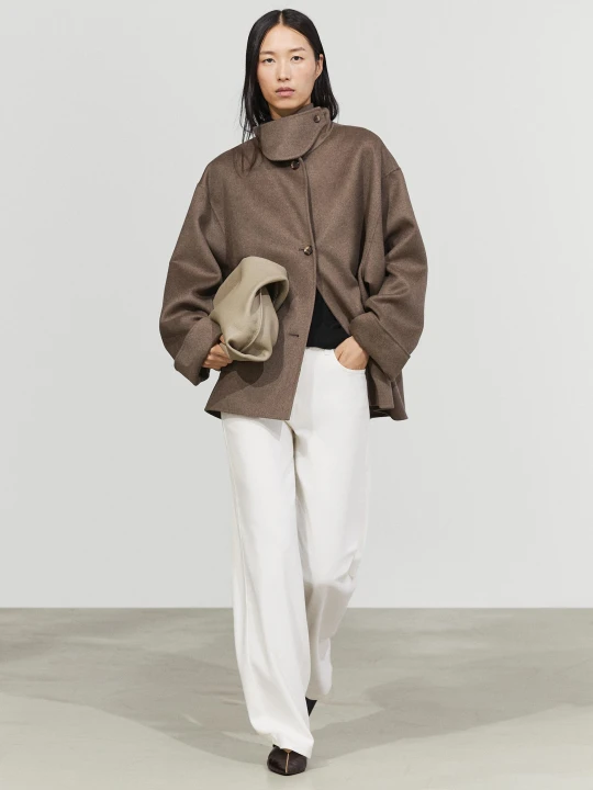 Zdjęcie produktu Wełniany Płaszcz Typu Trencz - Szarobrązowy - Massimo Dutti - Female