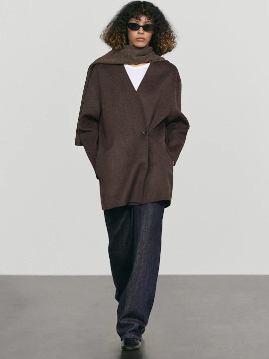 Zdjęcie produktu Wełniany Płaszcz Z Odpinanym Szalikiem - Brązowy - Massimo Dutti - Female