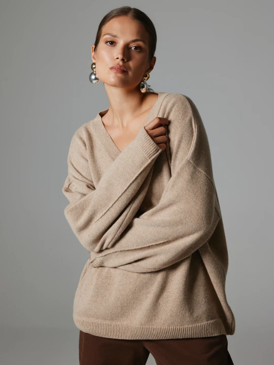 Zdjęcie produktu WEŁNIANY SWETER SANTE BEŻOWY One size - Flawless