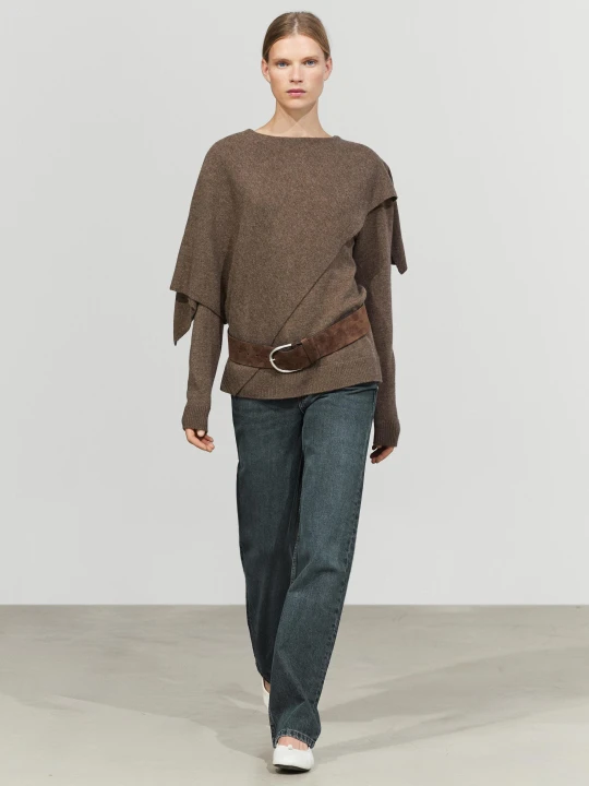 Zdjęcie produktu Wełniany Sweter Typu Peleryna - Brązowy - Massimo Dutti - Female