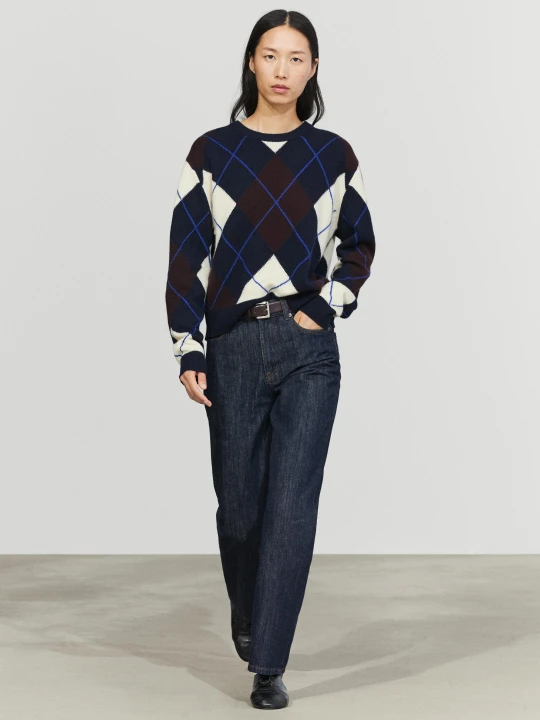 Zdjęcie produktu Wełniany Sweter W Romby - Granatowy - Massimo Dutti - Female