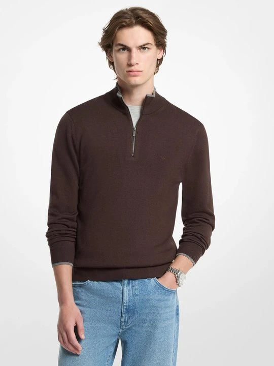 Zdjęcie produktu Wełniany sweter zapinany na zamek do połowy Michael Kors CZEKOLADOWY (Brązowy)