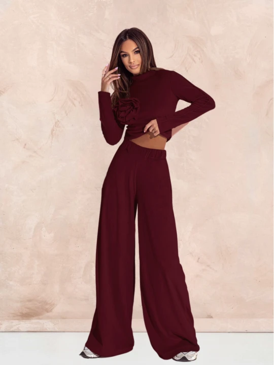 Zdjęcie produktu Welurowy dres spodnie + bluza ROSE - bordowy  magmac 