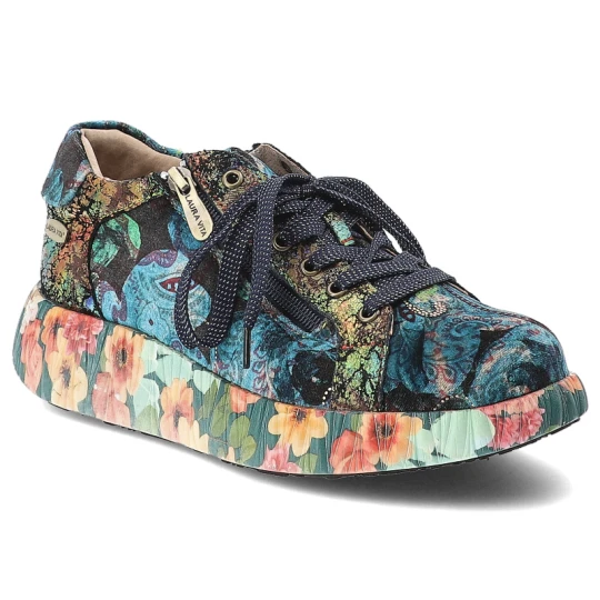 Zdjęcie produktu Sneakersy damskie Laura Vita, skórzane na platformie z wzorkami z okrągłym noskiem sznurowane i na suwak, indigo, Nikito-04-SO26803-4K