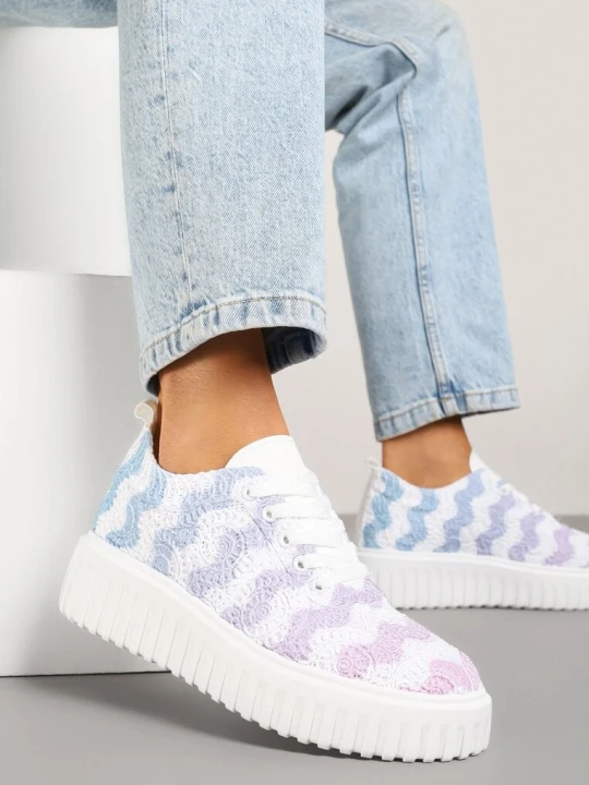 Zdjęcie produktu Biało-Niebieskie Ażurowe Sneakersy na Platformie Ellisara Renda