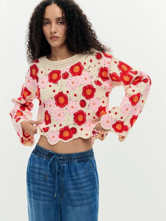 Zdjęcie produktu Wielokolorowy top szydełkowy Desigual biały