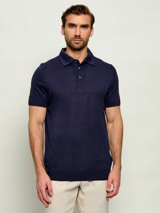 Zdjęcie produktu Windsor Lniane polo Lindo-PC | Regular Fit granatowy