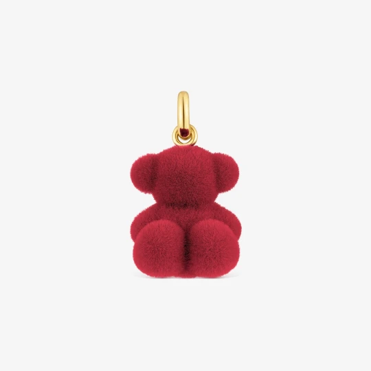 Zdjęcie produktu Wisiorek Z Misiem Ze Srebra Powlekanego Złotem 18-Karatowym Z Bordowym Aksamitem Bold Bear - Tous czerwony