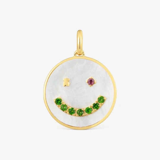 Zdjęcie produktu Wisiorek Ze Srebra Pokrytego 18-Karatowym Złotem Z Masą Perłową I Kamieniami Szlachetnymi 22 Mm Medallions Smile - Tous zielony