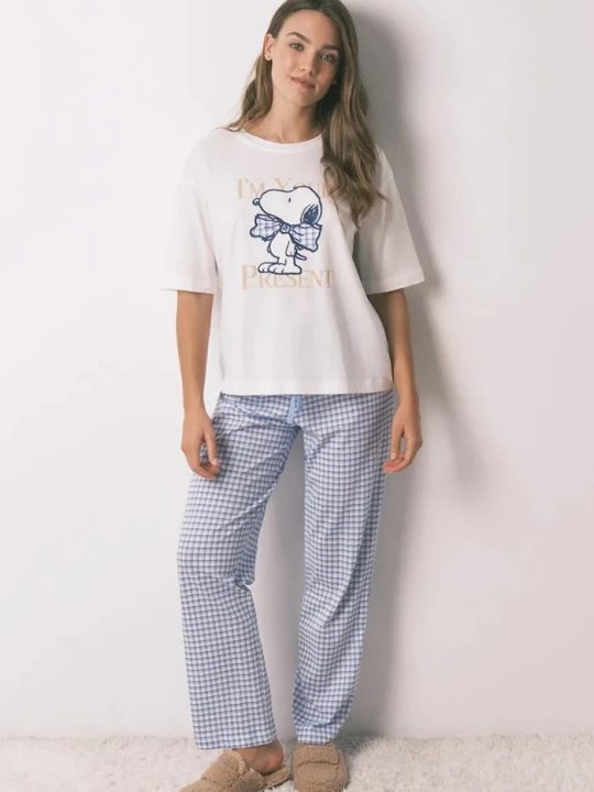 Zdjęcie produktu women'secret komplet piżamowy bawełniany SNOOPY beżowy