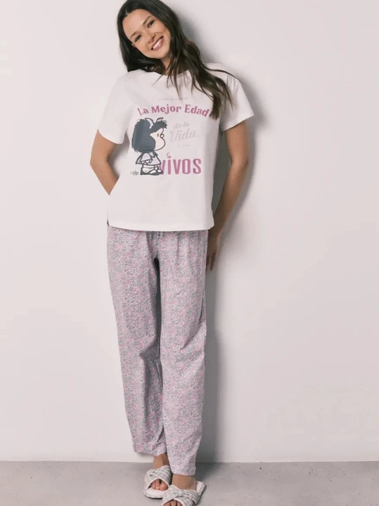 Zdjęcie produktu women'secret piżama dwuczęściowa damska bawełniana beżowy