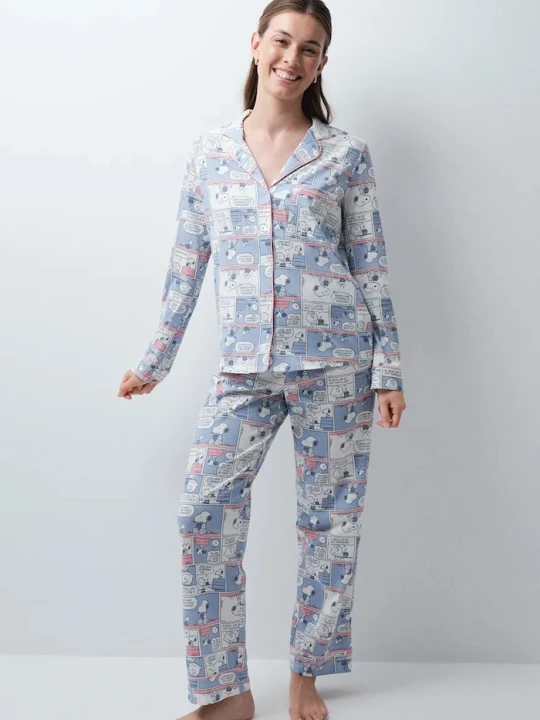 Zdjęcie produktu women'secret piżama dwuczęściowa damska bawełniana niebieski