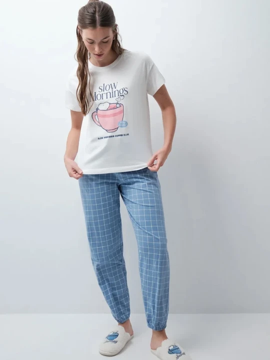 Zdjęcie produktu women'secret piżama dwuczęściowa damska bawełniana niebieski