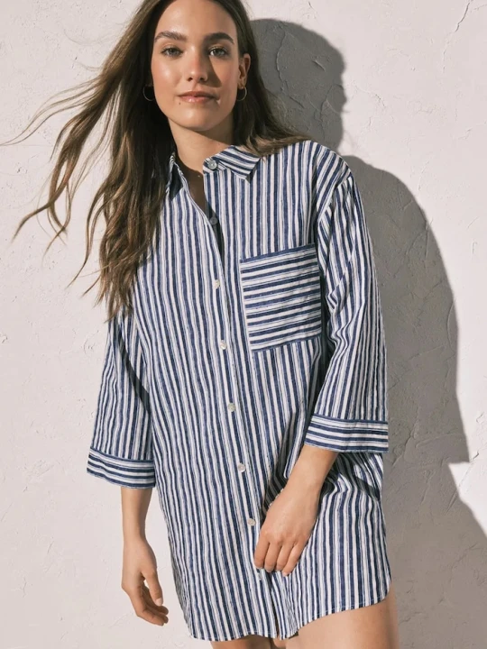 Zdjęcie produktu women'secret sukienka koszulowa z bawełną niebieski