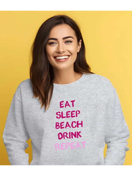 Zdjęcie produktu WOOOP Bluza "Eat sleep beach drink repeat" w kolorze szaro-różowym rozmiar: L