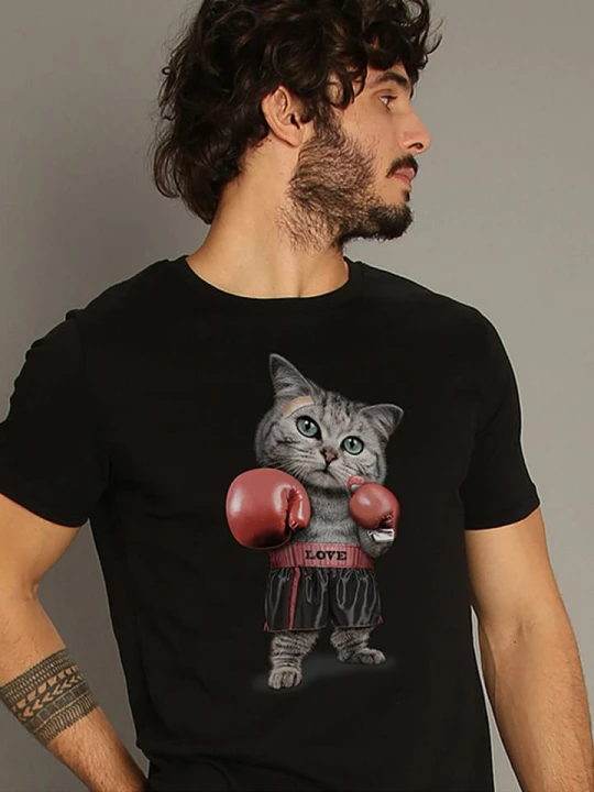Zdjęcie produktu WOOOP Koszulka "Boxing Cat" w kolorze czarnym rozmiar: M