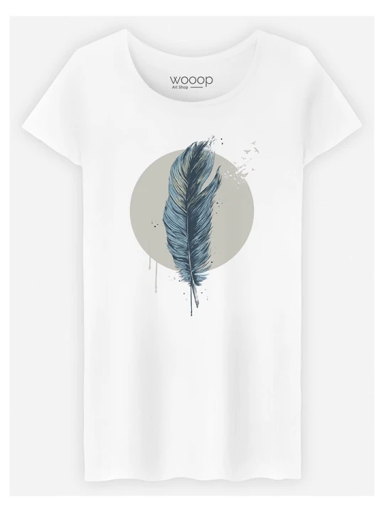 Zdjęcie produktu WOOOP Koszulka "Feather In A Circle" w kolorze białym rozmiar: L