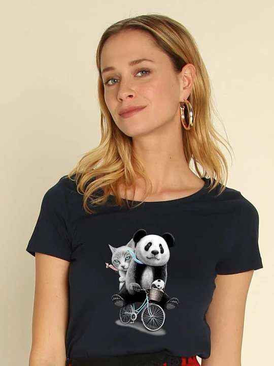 Zdjęcie produktu WOOOP Koszulka "Panda Bicycle" w kolorze granatowym rozmiar: S