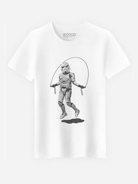 Zdjęcie produktu WOOOP Koszulka "Stormtrooper Skipping" w kolorze białym rozmiar: M