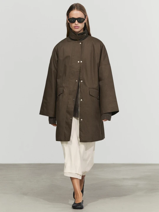 Zdjęcie produktu Parka Z Woskowanym Efektem I Kraciastą Podszewką - Ciemnooliwkowy - Massimo Dutti - Female